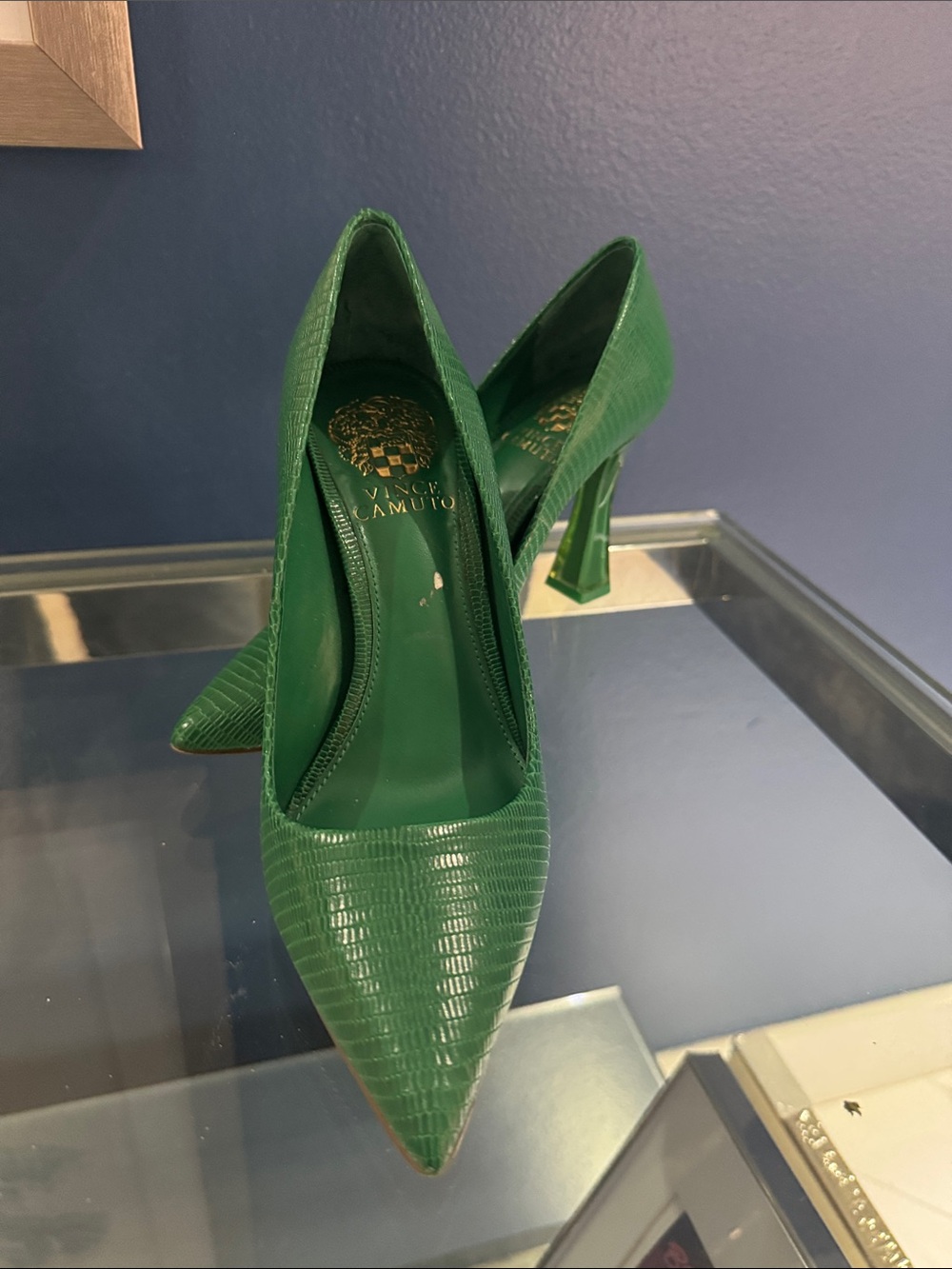 Vince Camuto Emerald Green Textured Pointed-Toe Pumps